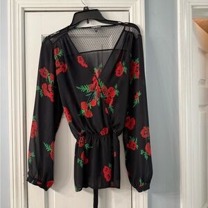 Express Floral Black and Red Women's Top
